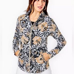 Lilly Pulitzer Leona Zip-Up Jacket Onyx Peony Party